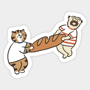 funny pug and cat making bread Sticker